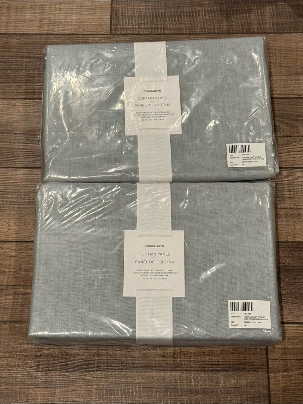 Crate & Barrel European Flax Linen Curtain Panels 52"x84" Mist Blue NEW Set of 2